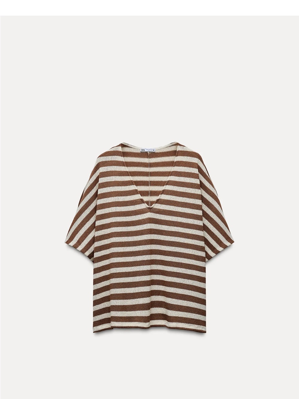 Zara Brown & Cream Striped V-Neck Knit Tunic